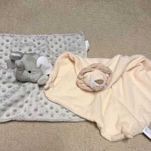 NWT Plush Elephant and Lion baby lovey set Cream & Gray